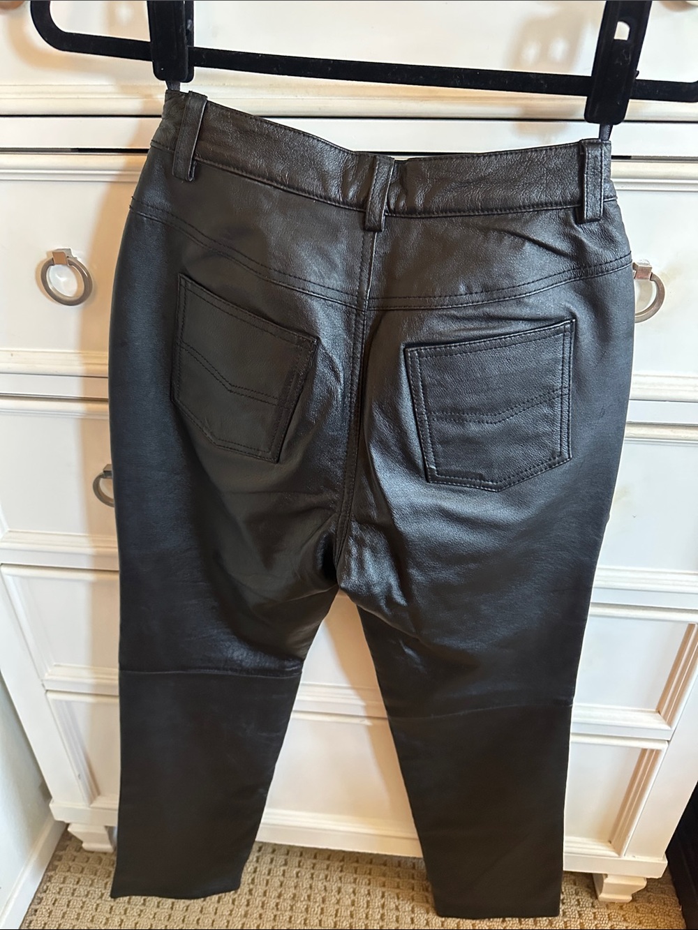 Vintage Newport News Genuine Leather Pants Black Straight Leg Size 4 Like New